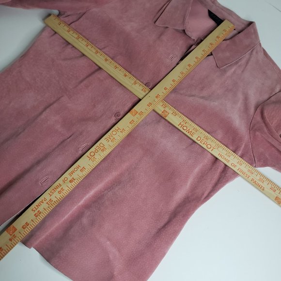 EXPRESS Pink 100% Genuine Leather Suede Shirt Jacket Shacket Size 11/12 M Vtg - Picture 7 of 12
